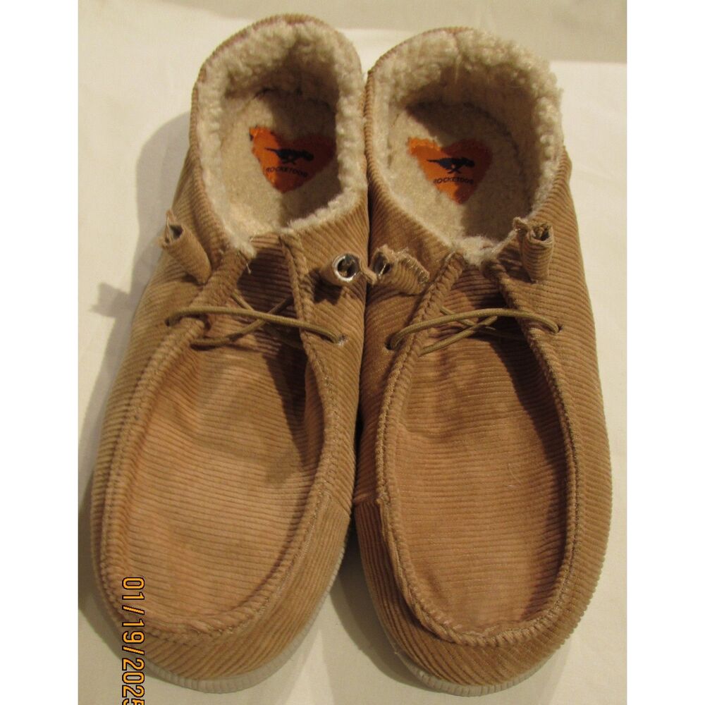 Women's rocket dog corduroy slippers tan fuzzy inside size 9 brown